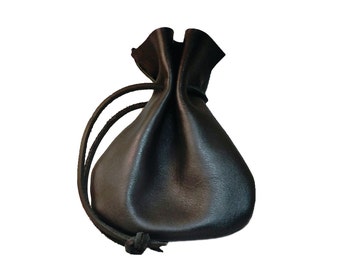Leather pouch: money purse, wedding favors, dice bag, reenactment and larp pouch, jewel purse, gift idea. Dark brown, black leather.