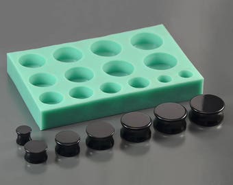 Silicone mold 14 plugs (7 sizes) round plug - Form for earrings tunnels - Mould for epoxy resin, polymer clay