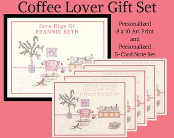 Personalized Coffee Gifts, Coffee Gifts, Gift Sets, Personalized Gift Sets, Coffee Lover, Personalized Note Card Set, Coffee Cards