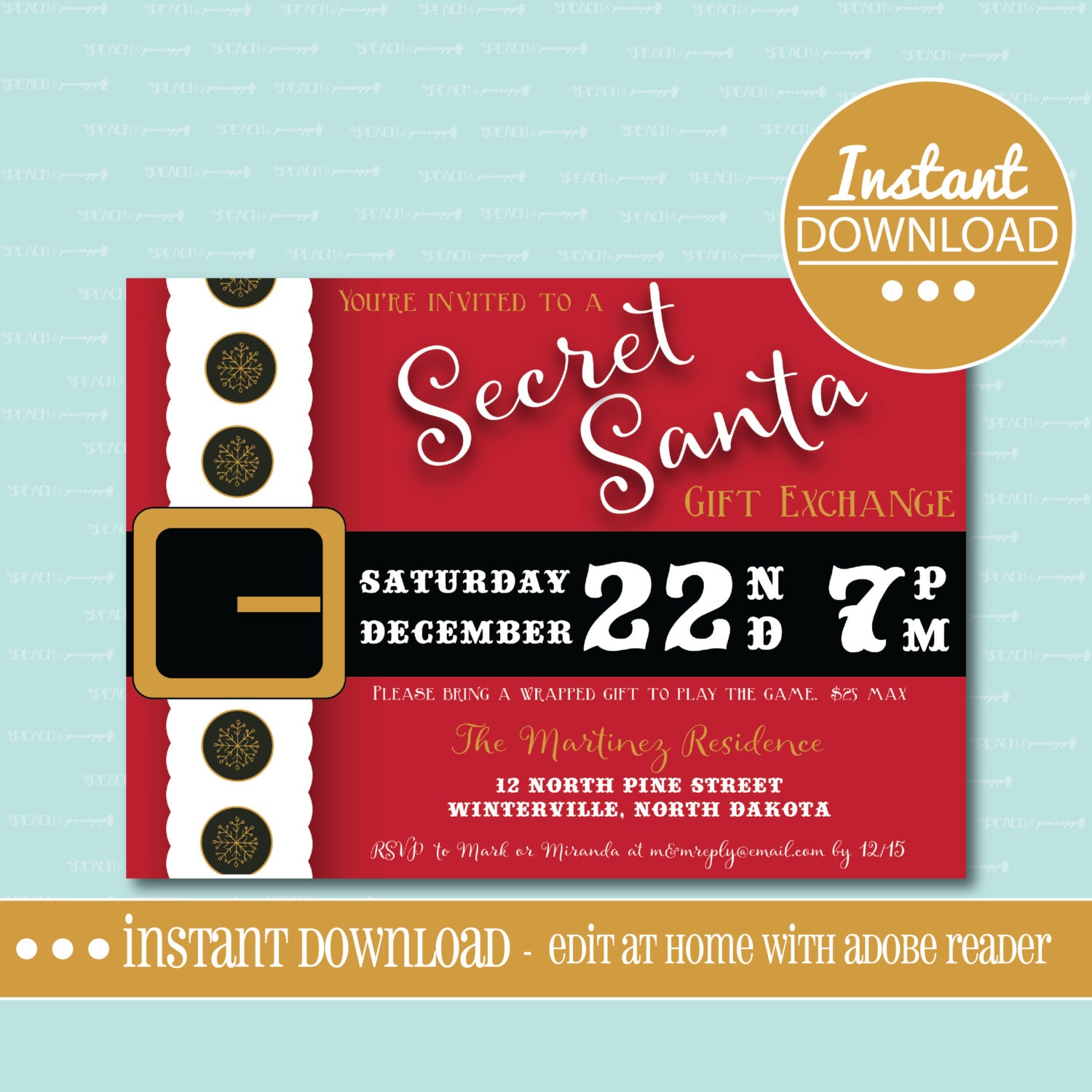 SECRET SANTA INVITATION Editable Printable Christmas Gift