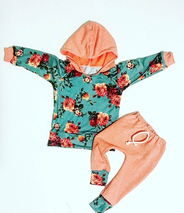 BABY GIRL OUTFIT / floral print / toddler girl clothes / blue