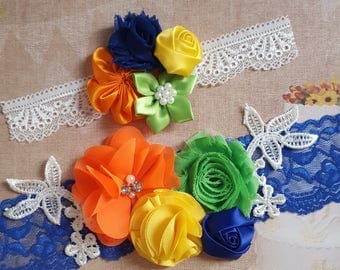 Rainbow Wedding Garter Set,Multi-colored Wedding GarterSet,Fiesta Wedding GarterSet,Wedding Garters,Plus sizes Garters,Bright Bridal Garters