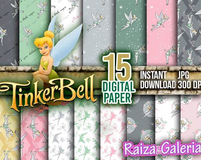 AWESOME Disney faires Tinkerbell Digital Paper. Instant Download - Scrapbooking - Disney Faires TINKERBELL Printable Paper Craft!