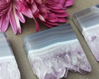 Amethyst Slice Pendants >> Gray Agate and Lilac Amethyst Crystal Slice Beads w/2mm Hole >> Raw, Natural, Geode, Gemstone, Pick Your Fave!