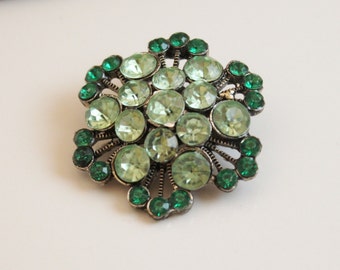 Vintage Peridot and Emerald Rhinestone Brooch - B76