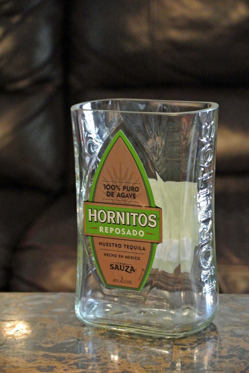 Tequila Flower Vase Hand Cut Glass / Glass Vase / Hornitos