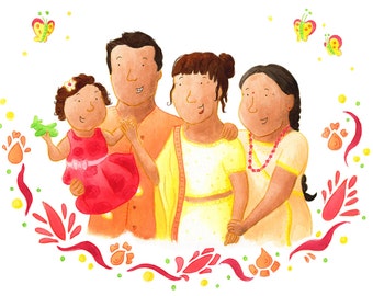 Custom Portrait Illustration, Family Portrait Illustration, Group Portrait Illustration, A4 Print