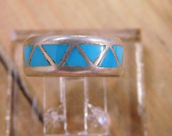 Sterling Silver Turquoise Inlay Band Ring Size 5.5