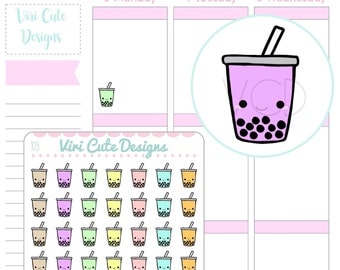 Kawaii Bubble Tea Stickers, Boba Stickers, Hand drawn Stickers, Bubble tea Stickers , Kawaii stickers, Kawaii Planner Stickers | 109