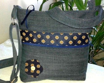 Bag denim with adjustable shoulder strap & outer zippered pocket