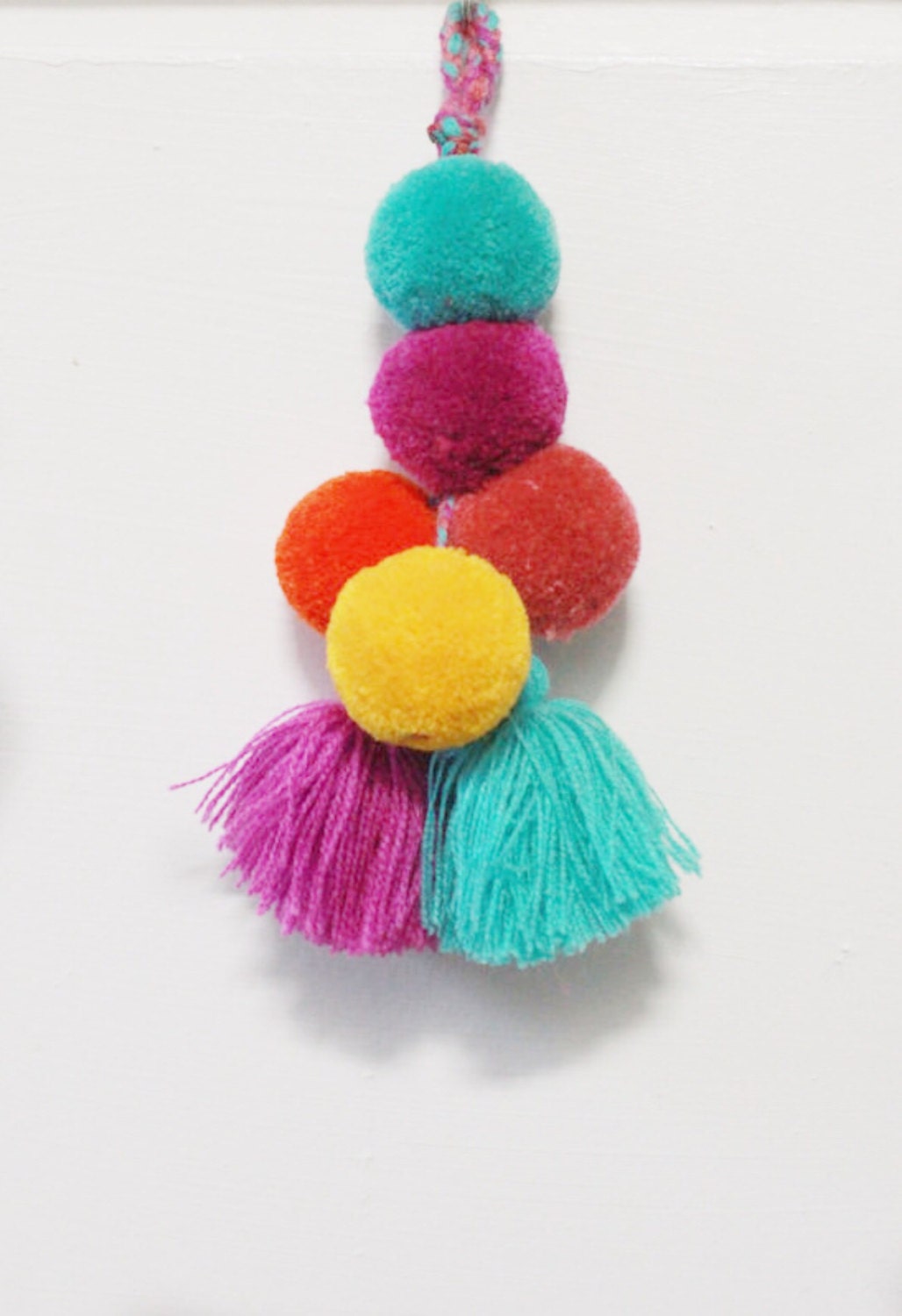 PomPom Keychain Bag Tassel Yarn PomPoms Mexican folk art