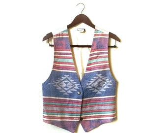 Vintage Southwestern bohemian Aztec rug vest