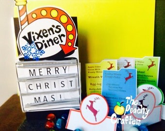 Elf accessories: Vixen's Diner!! (Reindeer Prop Collection!! Elf Menus, business sign) Instant PDF Download!!