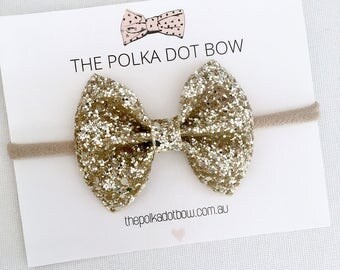 Gold Glitter Bow Headband, Gold Bow, Christmas Headband,Baby Headband, Gold Baby Headband - 'stella' by thepolkadotbowco