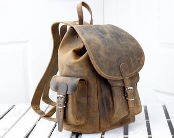 Vintage Large Leather Backpack 14011
