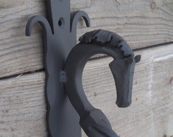 Hand forged door pull Horse's head (medium), Blacksmith made, Wrought iron, Steel gate & Shed handles, Entrance door pull handle