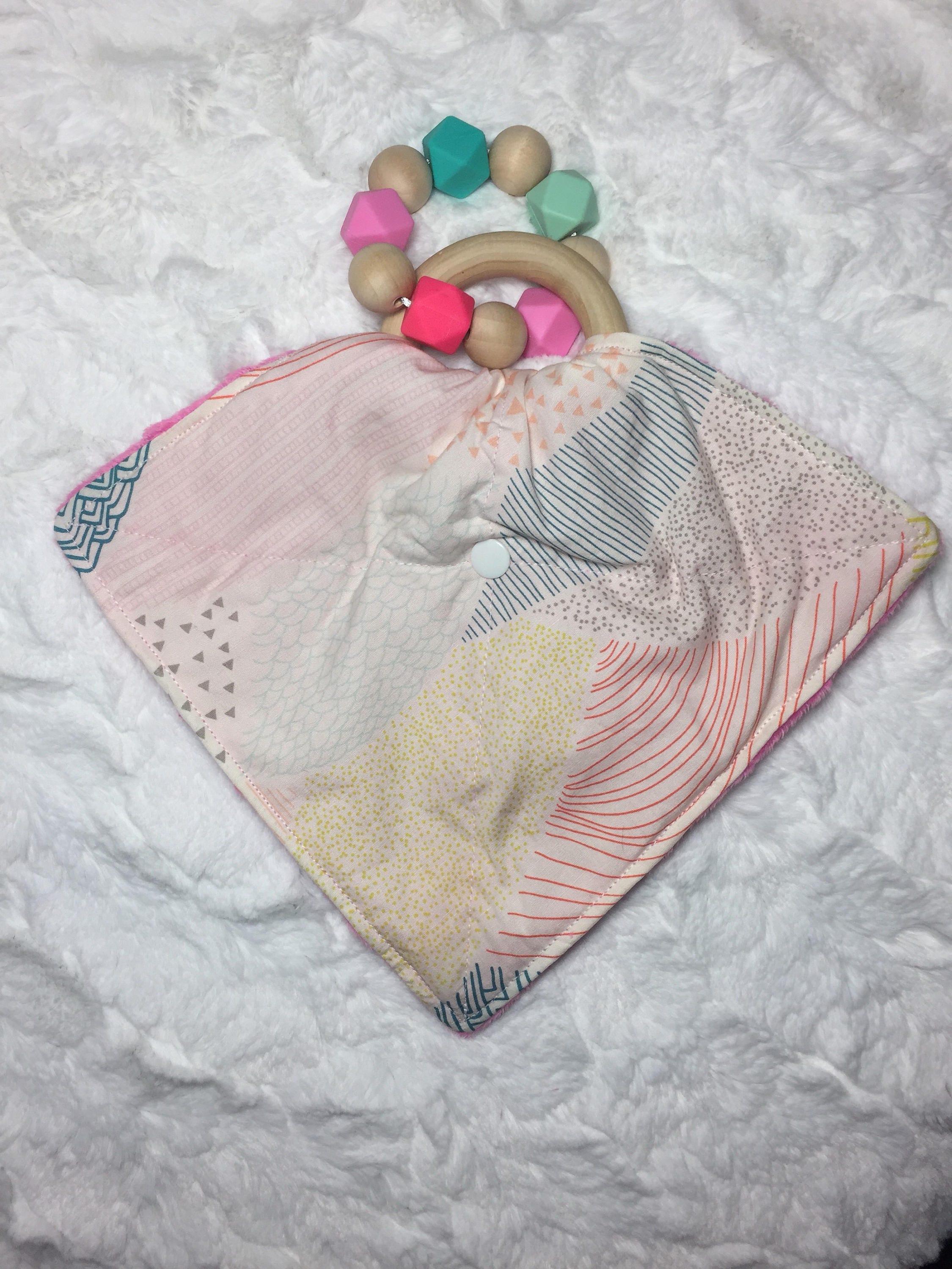 Sensory Teething Ring Crinkle blanket Teether Baby Gift