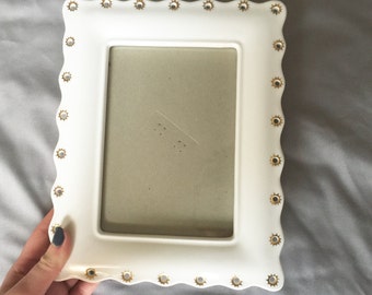 White Picture Frame // Ceramic Picture Frame // Vintage Frame // Vintage Picture Frame // Gold Picture Frame (B13)