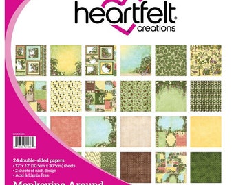 Heartfelt Creations Monkeying Around Collection Paper Pad - Monkey Scrapbook Paper - 12x12 - Yellow And Brown Paper - Monkey Cardstock Paper