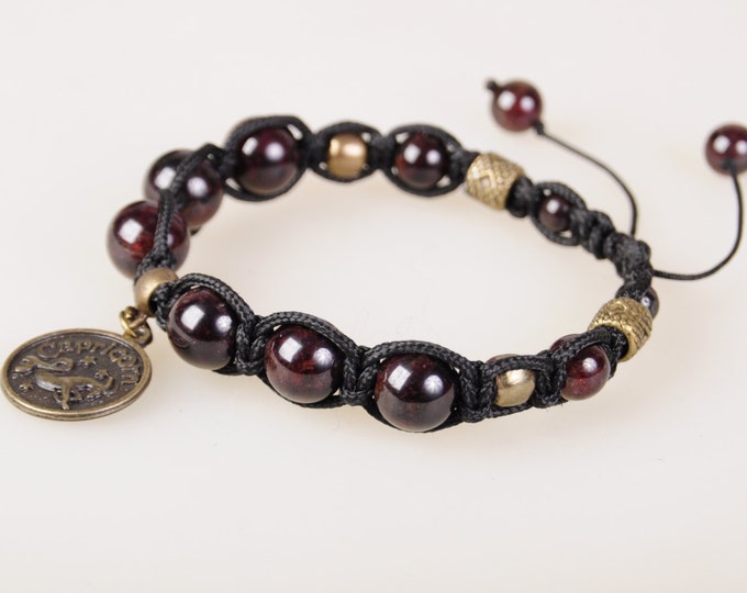 Capricorn zodiac bracelet garnet Shambala garnet bracelet gift Christmas NewYear Valentine Day Shambala zodiac Shambala garnet