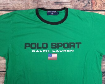 Vintage Polo Sport T Shirt Size XL Spellout Flag Ralph Lauren