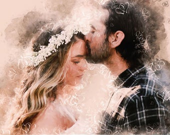 Couple Portrait, Romantic Wall Art, Digital Painting, Couple Portrait Gift, Romantic Bedroom Art, Couple Portraits, Couples Portrait