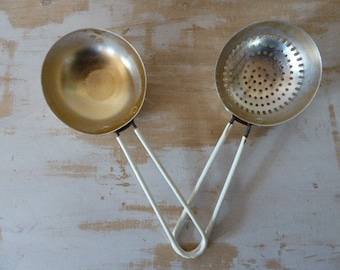 Vintage French Kitchen Utensils, Ladle and Strainer,Removable Handles, Kitchenalia 0317041-176