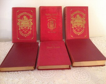 Vintage red book bundle, 6 red books, French red book bundle, set of 6 red books in french, Red decorative books