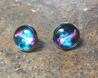 Galaxy Earrings//S;ace Earrings//Galaxy Studs//Colorful Earring Studs//Space Jewelry//Green//Purple//Blue//Pink