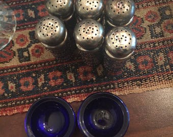 Blue Glass and Sterling Silver Salt & Pepper Shakers and Cellars!