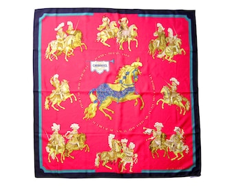 Vintage HERMES Scarf CARROUSEL horse pattern Knight red black green tagged