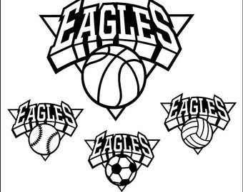 Eagles Shield Basketball, Baseball, Volleyball, Soccer Pack Download Files - SVG, DXF, EPS, Digital Cut Files -Use with Cricut, Silhouette