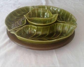 California Pottery leaf 5 piece lazy susan