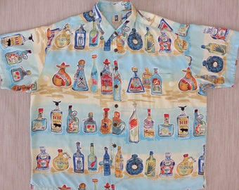 Hawaiian Shirt Men KAHALA Tequila Sunrise Novelty Bottles Tropical Desert Vintage Aloha Party Shirt - 3XL - Oahu Lew's Shirt Shack
