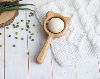 Traditional Rattle with Peas. Organic Wooden Rattle. Teething Toy. Natural Infant Toy. Beech and Linden rattle.