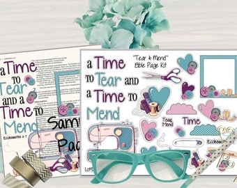 Printable Bible Journaling Page Kit - "Tear and Mend" - Complete kit for Bible Pages or Journals. Fits all Journaling Bibles.