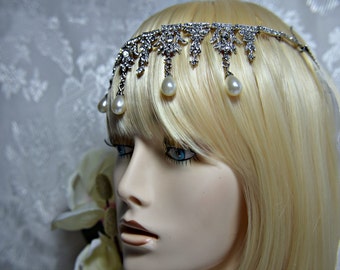 GREAT GATSBY Headpiece, FLAPPER 1920s roaring 20s Crystal pearl Art Deco headpiece Great Gatsby wedding Great Gatsby accessories dress party