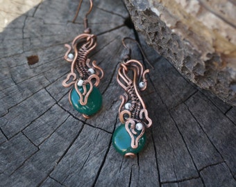 Wire wrap earrings, wire wrapped jewelry, Wirewrap earrings, Wire earrings, Copper jewelry, Copper earrings, Wrapped earrings, Unique gift