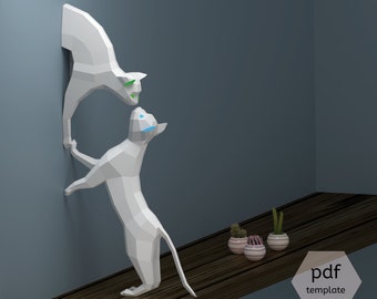 Papercraft Cats, Couple of Cats (2 PDF patterns), Paper Sculptures DIY, Low Polygon, Lowpoly Cats, DIY 3D Papercraft, First Anniversary Gift