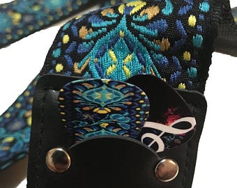 Hootenanny Guitar Strap Set 2 Strap Locks and Picks. Nylon Woven Jacquard Guitar Strap - Suitable For Bass, Electric & Acoustic Guitars