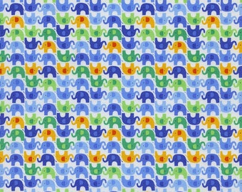 By The HALF YARD - Up and Down Mini 1/2” Elephants in Tonal Green, Blue, Yellow on White by Timeless Treasures, Pattern #MINI-C9309-W