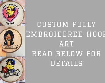 Custom fully embroidery hoop art