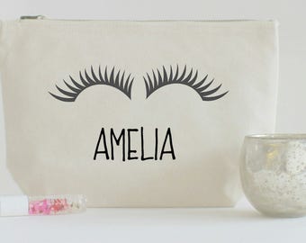 Personalised Make up bag, Eyelash Bag , Cotton Canvas Cosmetic Bag, Make Up Pouch,Birthday Gift, Storage Bag, Pouch, Silhouette eyelashes