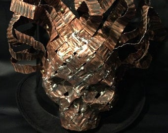 Medusa Steampunk Stove Pipe Top Hat, Cyber Punk, Goth, OOAK Copper Medusa Skull Detailing Made With Recylced Copper Strips