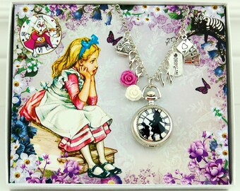 Alice in Wonderland Jewelry Alice in Wonderland Decoration Alice in Wonderland Necklace Vintage Pocket Watch Alice in Wonderland Christmas