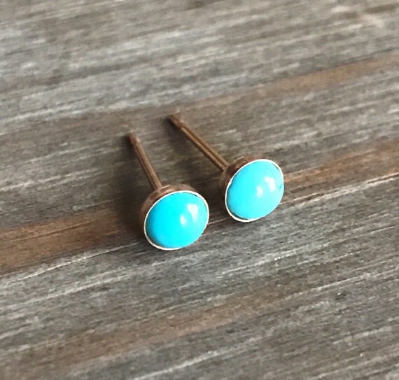 Tiny Turquoise Stud Earrings // 14k Gold Studs // Solid Gold