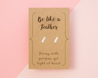 Silver Feather Earrings with Hand Designed Kraft Gift Card