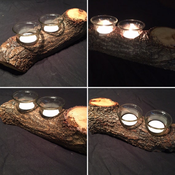 Items similar to Handmade natural wood log candle holder. This piece