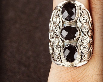 Black Onyx Ring, Handmade Natural Black Onyx Gemstone Pure 925 Sterling Silver Ring, Boho Ring, Healing Ring, Statement Ring, Onyx Jewelry
