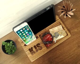 Mens Personalized, Gifts For Him, IPhone Dock, Mens Organizer, IPhone Docking Station, Wooden Docking Station, Gifts For Dad, Tablet Stand